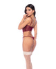 Load image into Gallery viewer, Mapale Burgundy Lace Mesh Corset With Garter Straps And Thong Set