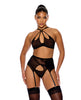 Indlæs billede i gallerifremviser, Feeling Butterflies Mesh Halterneck Bra w/Garter & Panty - Black XL
