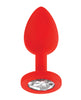 Afbeelding laden in Galerijviewer, Luv Inc Jeweled Silicone Butt Plug With Three Stones Small Red