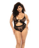 Cargue la imagen en el visor de la galería, Floral Lace & Mesh Underwire Teddy w/Keyhole Details Black 3X/4X