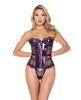 Load image into Gallery viewer, Sugar Plum Scalloped Eyelash Lace & Faux Leather Bustier w/Steel Boning & Thong Purple XL