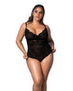 Indlæs billede i gallerifremviser, Shadow Stripe & Lace Teddy w/Hook & Eye Closure Black 2X/3X