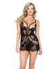 Load image into Gallery viewer, Femme Fatale Scalloped Eyelash Lace & Mesh Chemise & Thong Black MD