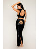 Carica l'immagine nel visualizzatore Galleria, Stretch Faux Leather Harness Bra & Long Slip Skirt - Black SM