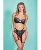 Indlæs billede i gallerifremviser, Emmalyn Mesh & Galloon Lace Underwire Bra & High Waist Garter Panty Black/Blue XL