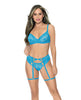 Cargue la imagen en el visor de la galería, Underwire Lace Bra, Garterbelt & G-String Blue Large