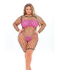 Load image into Gallery viewer, Pink Lipstick Dance With Me Large Fishnet Romper, Bandeau Top & G-String (Fits up to 3X) Neon Pink QN