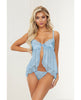 Cargue la imagen en el visor de la galería, Satin Jacquard Dot Mesh Scallop Lace Babydoll & G-String Blue XL