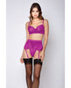 Indlæs billede i gallerifremviser, Soft Lace Bra, High Waist Satin & Mesh Garterbelt & G-String Fuchsia XL