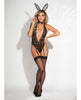 Załaduj obraz do przeglądarki galerii, Lace Gartered Teddy w/Attached Tail, Bow Collar & Ears Black O/S