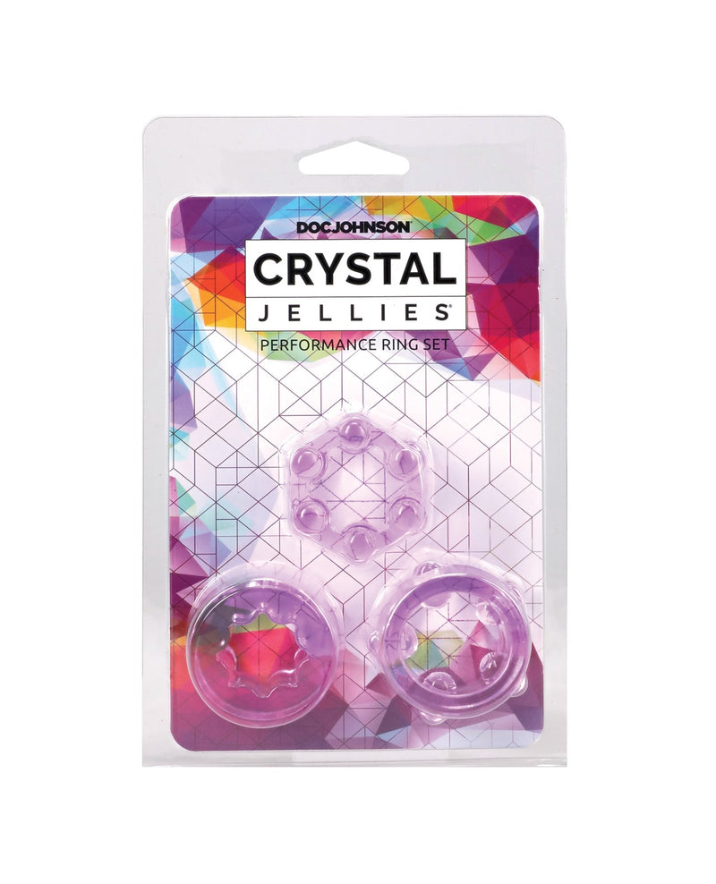 Cargue la imagen en el visor de la galería, Set de 3 anillos para el pene Crystal Jellies morados con textura para mejorar la resistencia y la firmeza