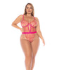 Load image into Gallery viewer, Scallop Lace and Mesh Underwire Teddy - Pink 1X/2X