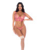 Încărcați imaginea în vizualizatorul Galerie, Scallop Lace and Mesh Lace-Up Underwire Bralette w/Thong 2 pc Set - Pink SM