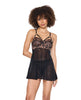 Cargue la imagen en el visor de la galería, Lace and Mesh Underwire Babydoll w/Thong - Black/Rose Gold SM