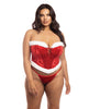 Bild in den Galerie-Viewer laden, Holiday Santa's Entourage Boned Velvet Bustier w/Marabou Trim & G-String Red/White 1X/2X