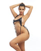Load image into Gallery viewer, Femme X Shine Bodysuit Black One Size Open Front Design
