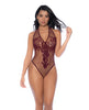 Cargue la imagen en el visor de la galería, Floral Convertible Top Fishnet Bodysuit - Burgundy O/S