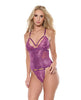 Carica l'immagine nel visualizzatore Galleria, Metallic Stretch Lace & Mesh Teddy w/Detachable Panty - Purple MD