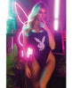 Charger l'image dans la visionneuse de la galerie, Playboy Scoop Neck Teddy w/Thong Back & Bunny Logo - Black/Lavender XL