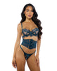 Charger l'image dans la visionneuse de la galerie, Eden Scalloped Eyelash Lace & Wet Look Waspie 3 pc Set - Teal LG