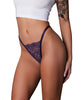 Indlæs billede i gallerifremviser, Plum Leather And Lace Thong With Scalloped Lace Edges And Wet Look Elastic Trim Size 12-18 Womens Lingerie