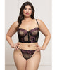 Încărcați imaginea în vizualizatorul Galerie, Floral Lace and Mesh Underwire Bustier w/Thong 2 pc Set - Black/Purple 3X/4X