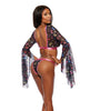 Cargue la imagen en el visor de la galería, Black Mesh Butterfly Print Flutter Sleeve Top w/Thong 2 pc Set - Multi-Color XL