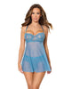 Carica l'immagine nel visualizzatore Galleria, Floral Lace and Mesh Babydoll w/Underwire Cups & High-Waist Thong 2 pc Set - Blue XL
