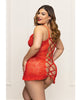 Charger l'image dans la visionneuse de la galerie, Nuisette en dentelle avec bord volanté et string – Rouge QN