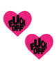 Load image into Gallery viewer, Neva Nude Fuck Off Glitter Blacklight Reactive Heart Pasties - Pink/Black O/S