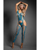Indlæs billede i gallerifremviser, Sheer Everlasting Lace Bodystocking With Attached Stockings G String Teal Two Piece