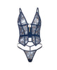 Indlæs billede i gallerifremviser, Bleu bustier med blomstret broderi og stivere, kædefrynser og G-streng-sæt