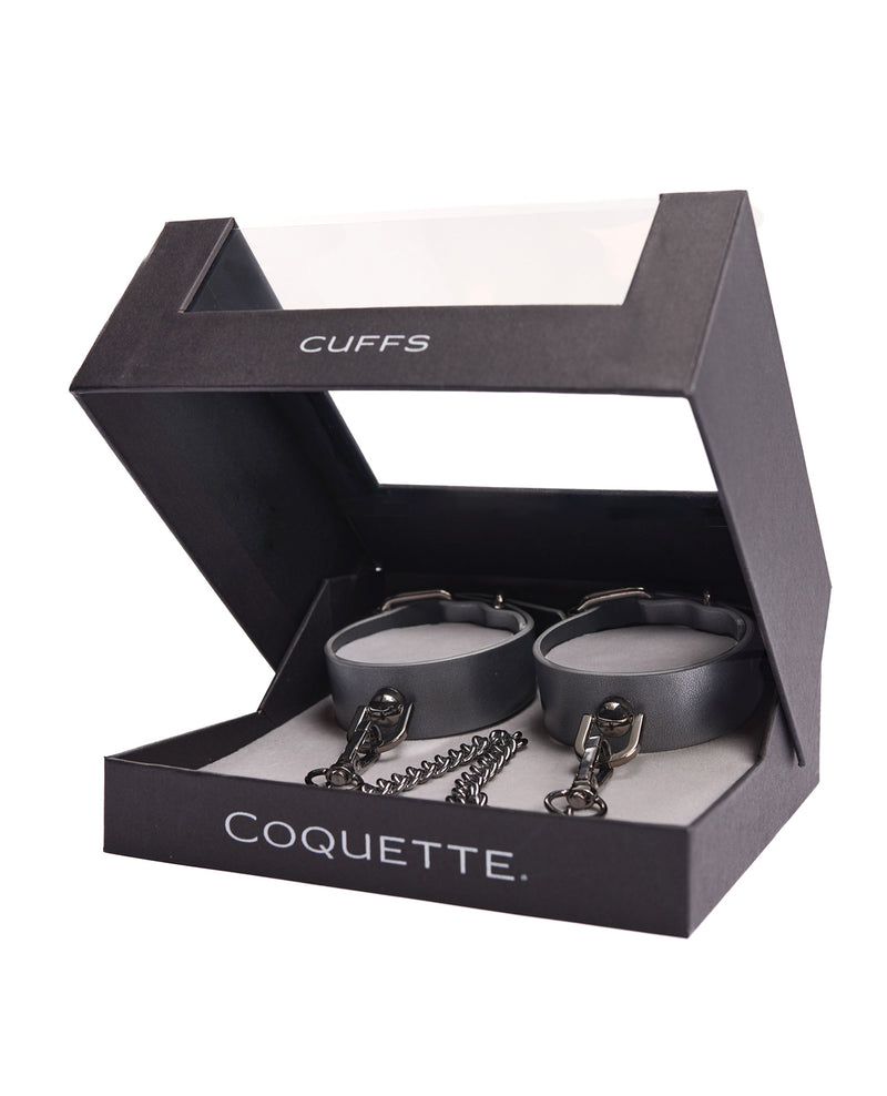 Cargue la imagen en el visor de la galería, Esposas de mano de metal gris oscuro de la colección Pleasure con cadena extraíble