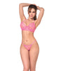 Charger l'image dans la visionneuse de la galerie, Ensemble 3 pièces avec haut à armatures en dentelle transparente, culotte et porte-jarretelles - Rose S/M
