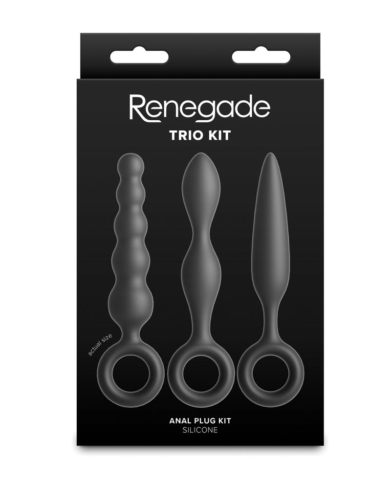 画像をギャラリービューアーに読み込む、Renegade Trio キット ブラックシリコン製アナルプラグ 指用リング付き