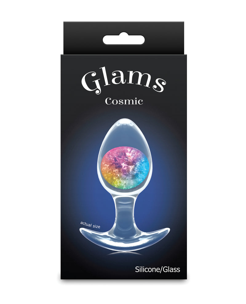 Cargue la imagen en el visor de la galería, Plug anal mediano Cosmic Glams de silicona líquida, con canica de vidrio interna arcoíris