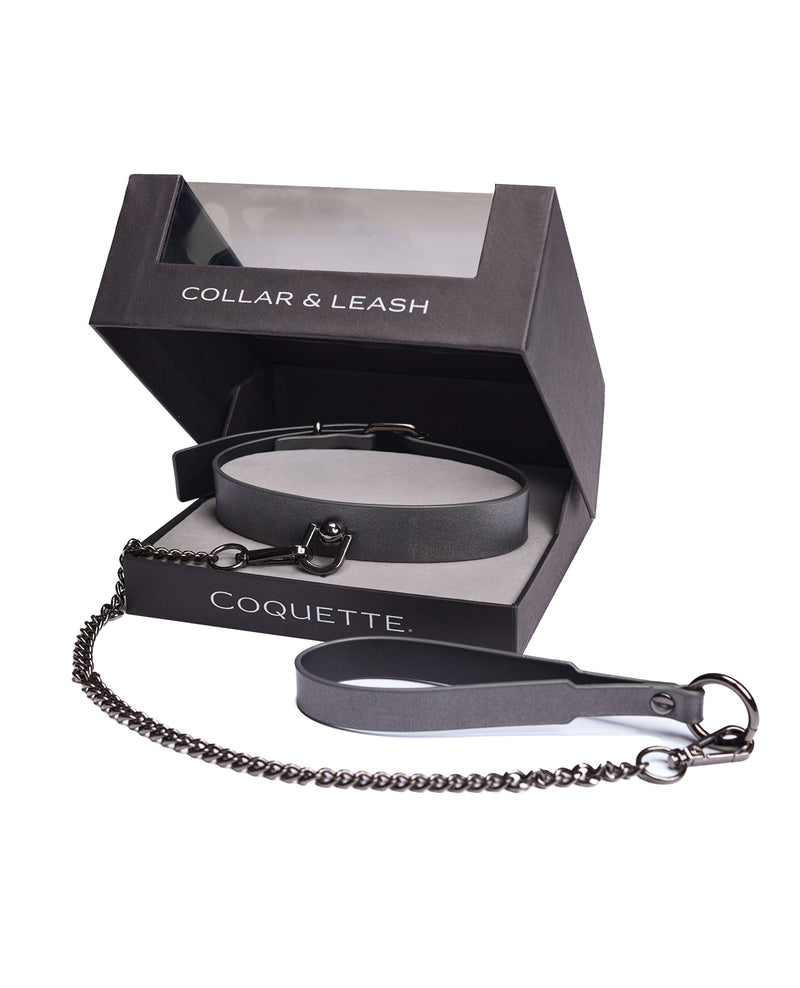 Charger l'image dans la visionneuse de la galerie, Collier réglable avec laisse Gunmetal Glam de la collection Pleasure, avec chaîne amovible