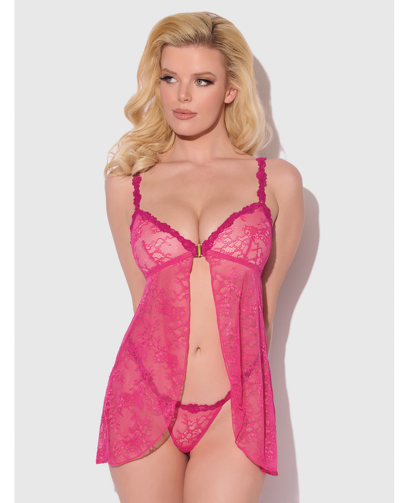 Load image into Gallery viewer, Yvone Pink Lace Babydoll With Openable Cup And G String Two Piece Set