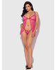 Cargue la imagen en el visor de la galería, Conjunto de dos piezas babydoll de encaje rosa Yvone con copa abatible, talla curva