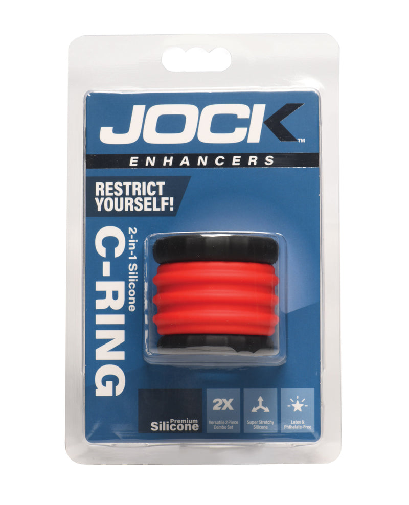 Lataa kuva gallerian katseluohjelmaan, Curve Toys -silikonipeniksenrengassetti, 2 yhdessä, punainen ja musta, joustava
