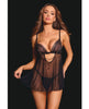 Ladda bilden i Galleri Viewer, Feline Fatale svart babydoll i leopardmönstrad mesh med stringtrosa och kedja