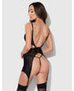 Bild in den Galerie-Viewer laden, Chemise aus Samt mit Schlangenmuster, Burnout-Effekt und Mesh, mit String, Dessous-Set, Schwarz