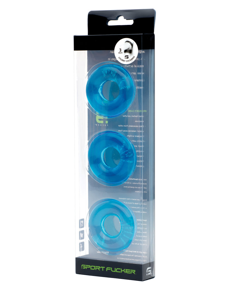 Carregar imagem no visualizador da Galeria, Sport Fucker Chubby Cockring Pack Of 3 Ice Blue Stretchable TPR