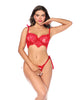Charger l'image dans la visionneuse de la galerie, Ensemble de lingerie deux pièces rouge avec bralette en dentelle et string taille haute échancrée S