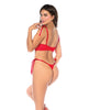 Charger l'image dans la visionneuse de la galerie, Ensemble de lingerie deux pièces rouge avec bralette en dentelle et string taille haute échancrée S