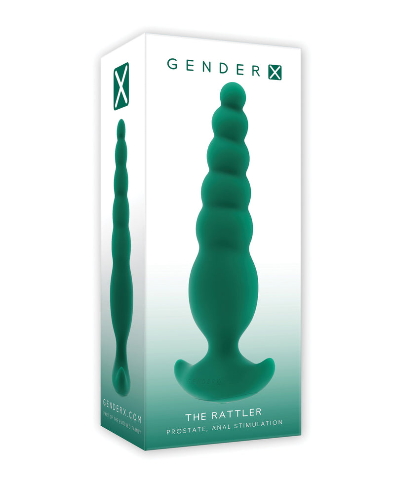 Cargue la imagen en el visor de la galería, Masajeador de cola vibratorio Rattler de Gender X, verde, con textura giratoria