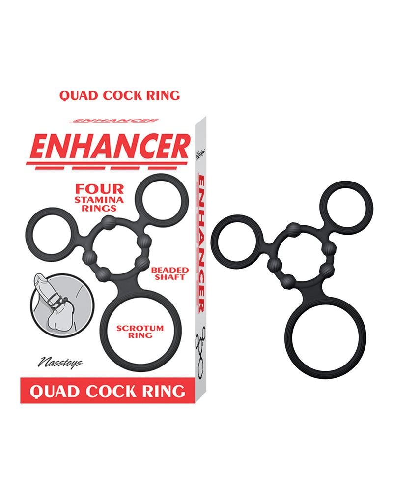 Cargue la imagen en el visor de la galería, Set de anillos para el pene cuádruples Nasstoys, negros, reutilizables y texturizados, para mejorar la erección
