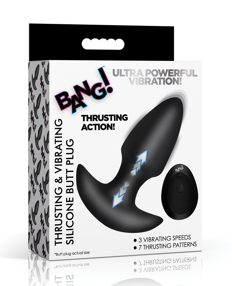 Load image into Gallery viewer, Black Automatic Thrusting and Vibrating Butt Plug with Wireless Remote