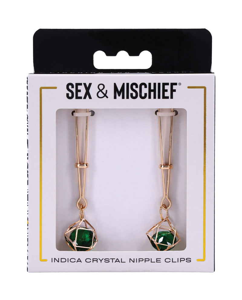 Load image into Gallery viewer, Sex And Mischief Indica Adjustable Crystal Nipple Clips With Rubber Tips
