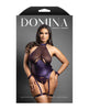Carica l'immagine nel visualizzatore Galleria, Bustier con reggicalze in mesh viola e culotte senza cavallo, con accessori di contenzione